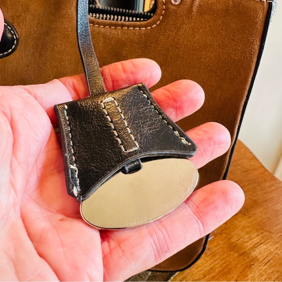 UNBRANDED BROWN SUEDE BLACK TRIM & HANDLES LIKE NEW 8” DROP HANDBAG PURSE BAG - Picture 2 of 9